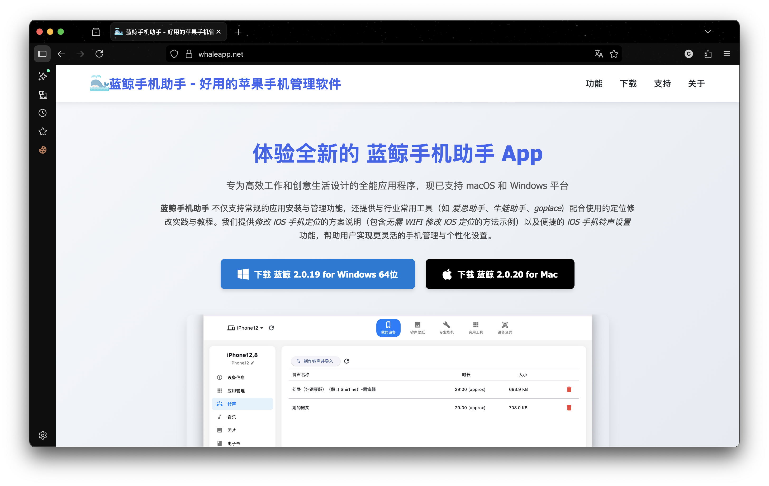 WhaleApp官网下载页面截图